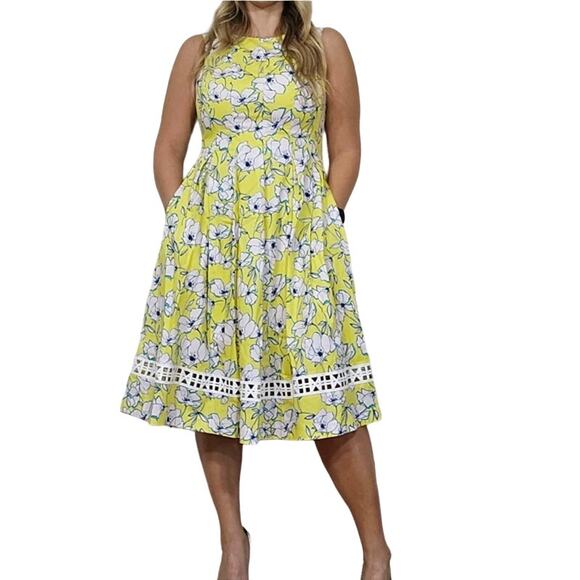 Eliza J Yellow Floral Pleated Dress - Picture 3 of 13
